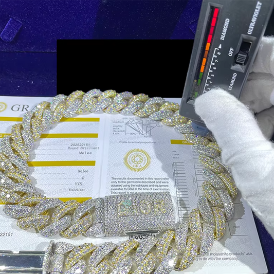 Custom 15mm Cuban chain VVS Moissanite Diamond Fine Jewelry Necklace Men's Two Tone 925 Silver Moissanite Chain