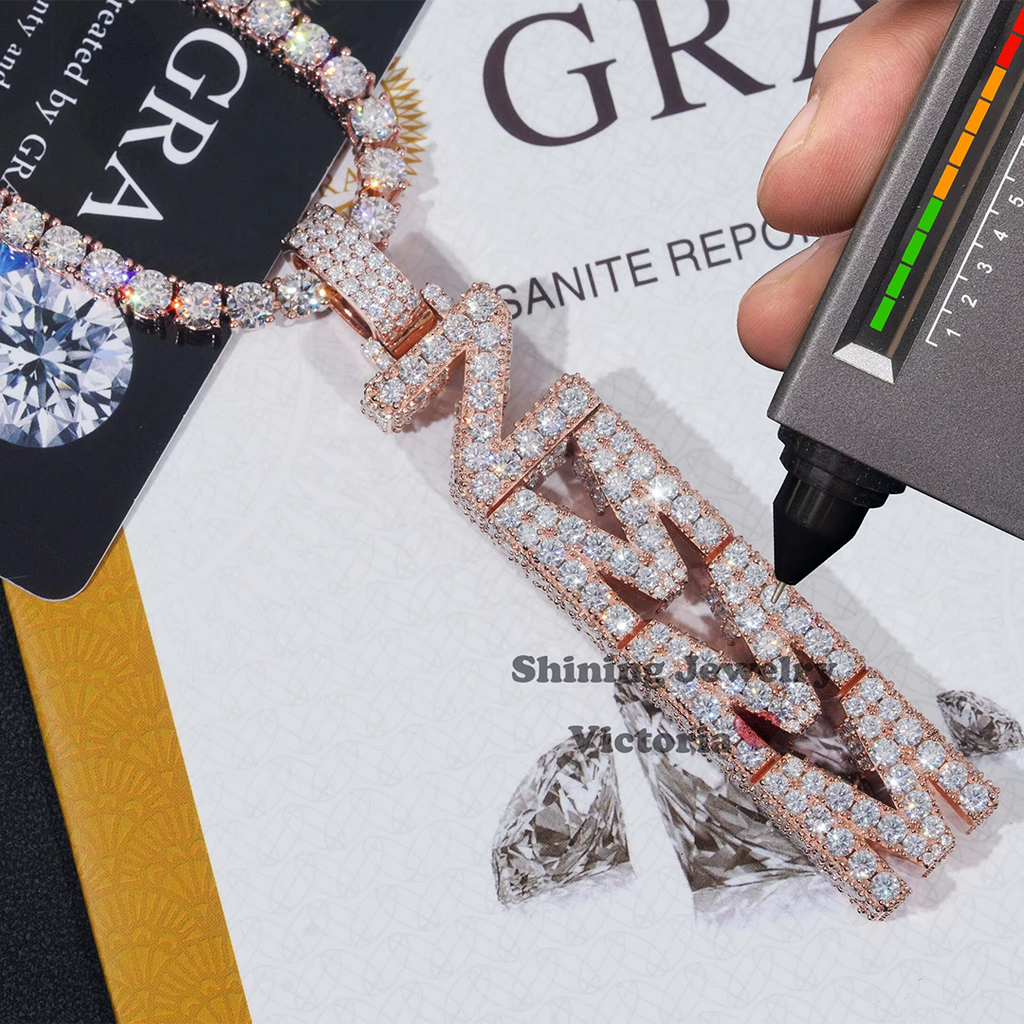 3D jewelry 925 full ice crystal moissanite letter name pendant