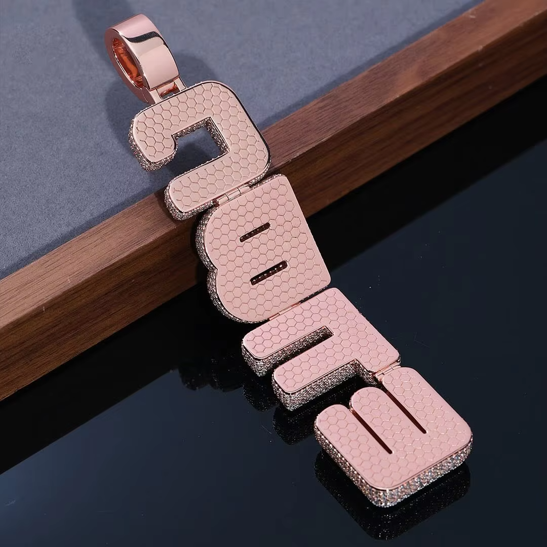 Customized  Hip Hop Jewelry Rose Gold 925 Sterling Silver VVS Moissanite Diamond Luxury Letter Initial Name Pendant Gubanlink
