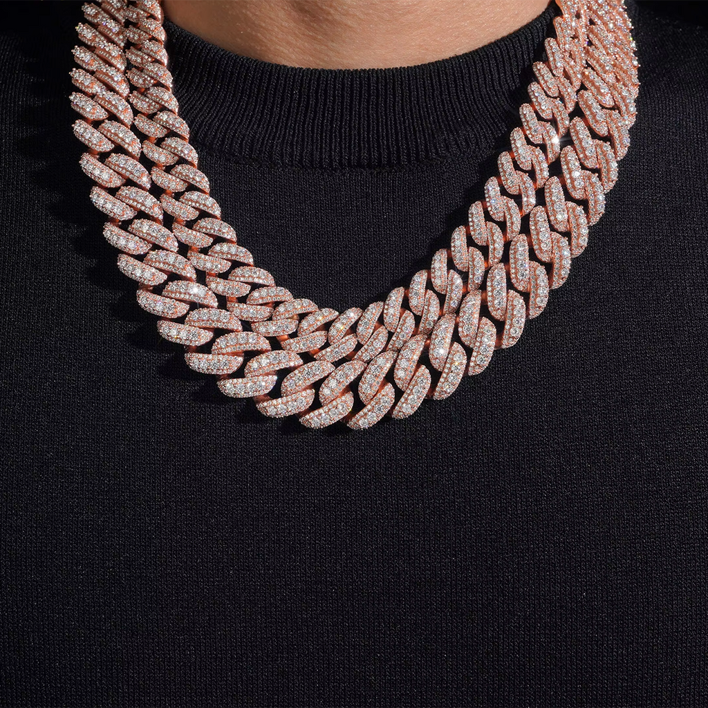 Rose Gold Plated Pass Diamond Test VVS Moissanite Necklace 925 Sterling Silver Hip Hop Iced Out Moissanite Cuban Link Chain