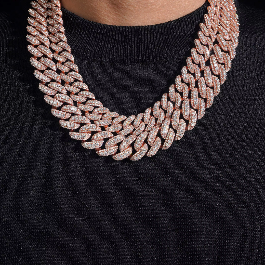 Rose Gold Plated Pass Diamond Test VVS Moissanite Necklace 925 Sterling Silver Hip Hop Iced Out Moissanite Cuban Link Chain