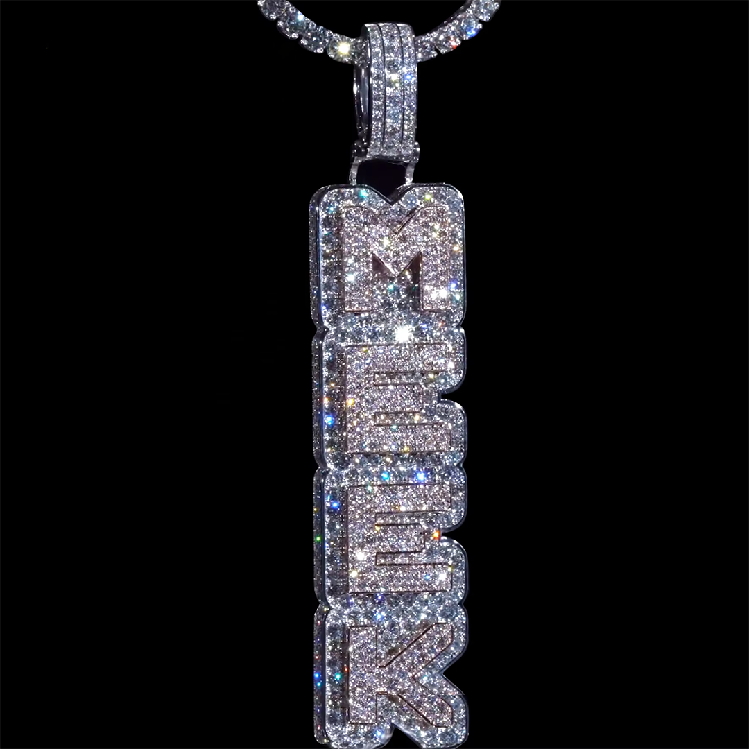 Custom 925 silver full ice VVS moissanite letter name pendant Gubanlink