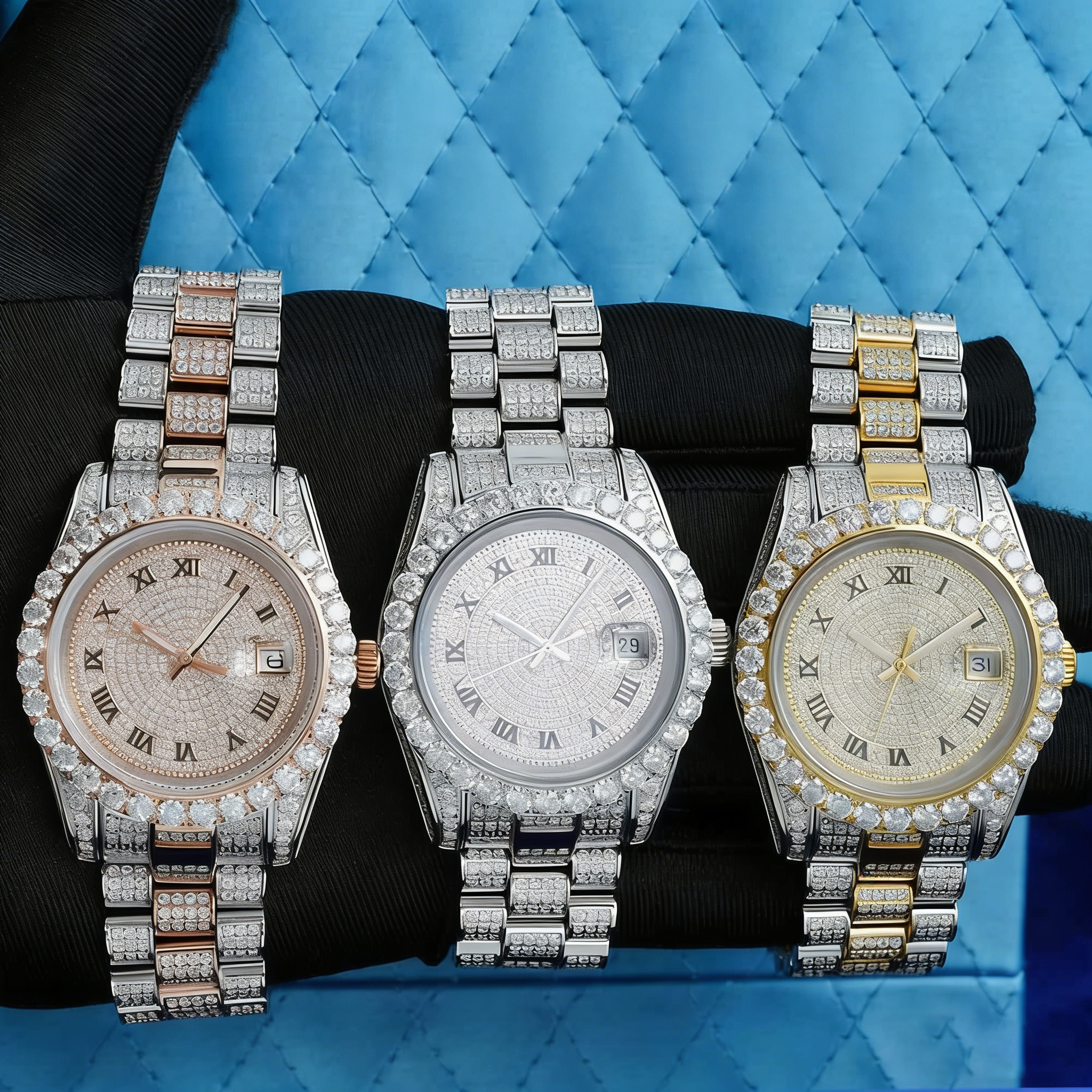 41MM | Roman Numeral Dial | 18.3CT Iced Out | 14K White and Yellow Gold Two Tone Moissanite Presidential Watch Gubanlink