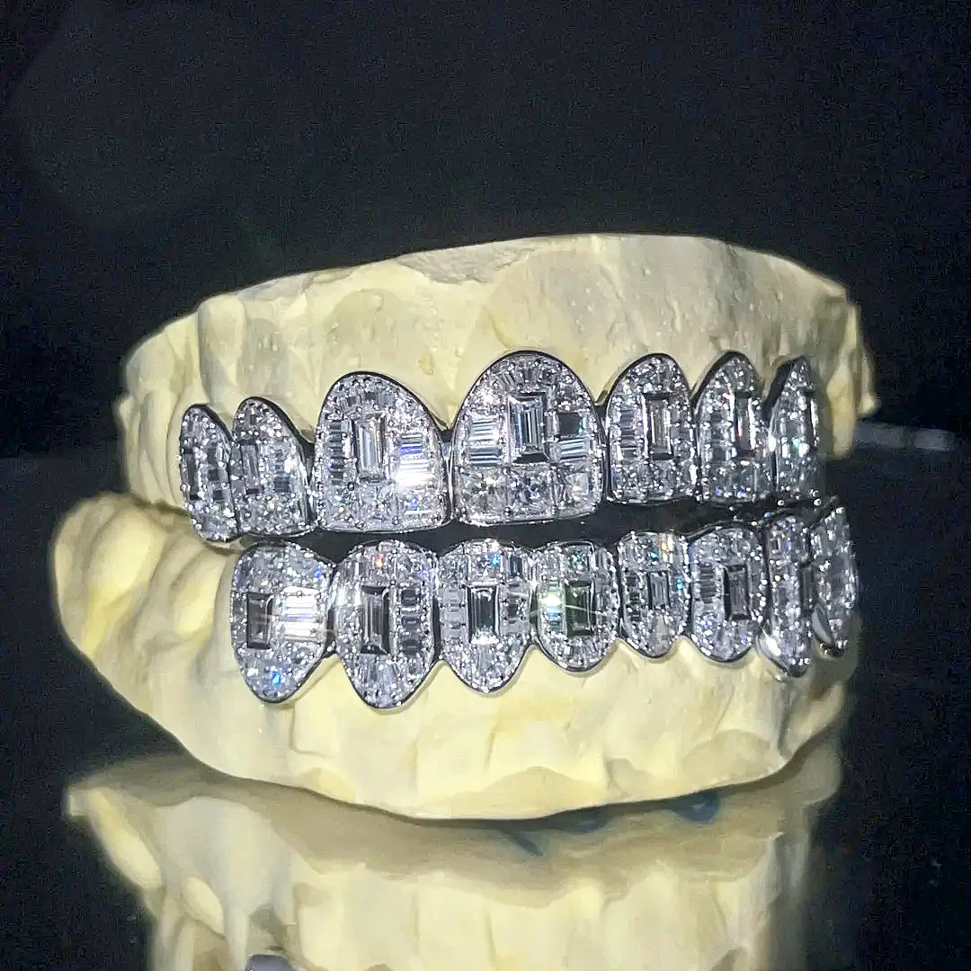 Gubanlink Double Row Layered VVS Moissanite 925 Silver Iced Out Hip Hop 8 Top Teeth Grillz