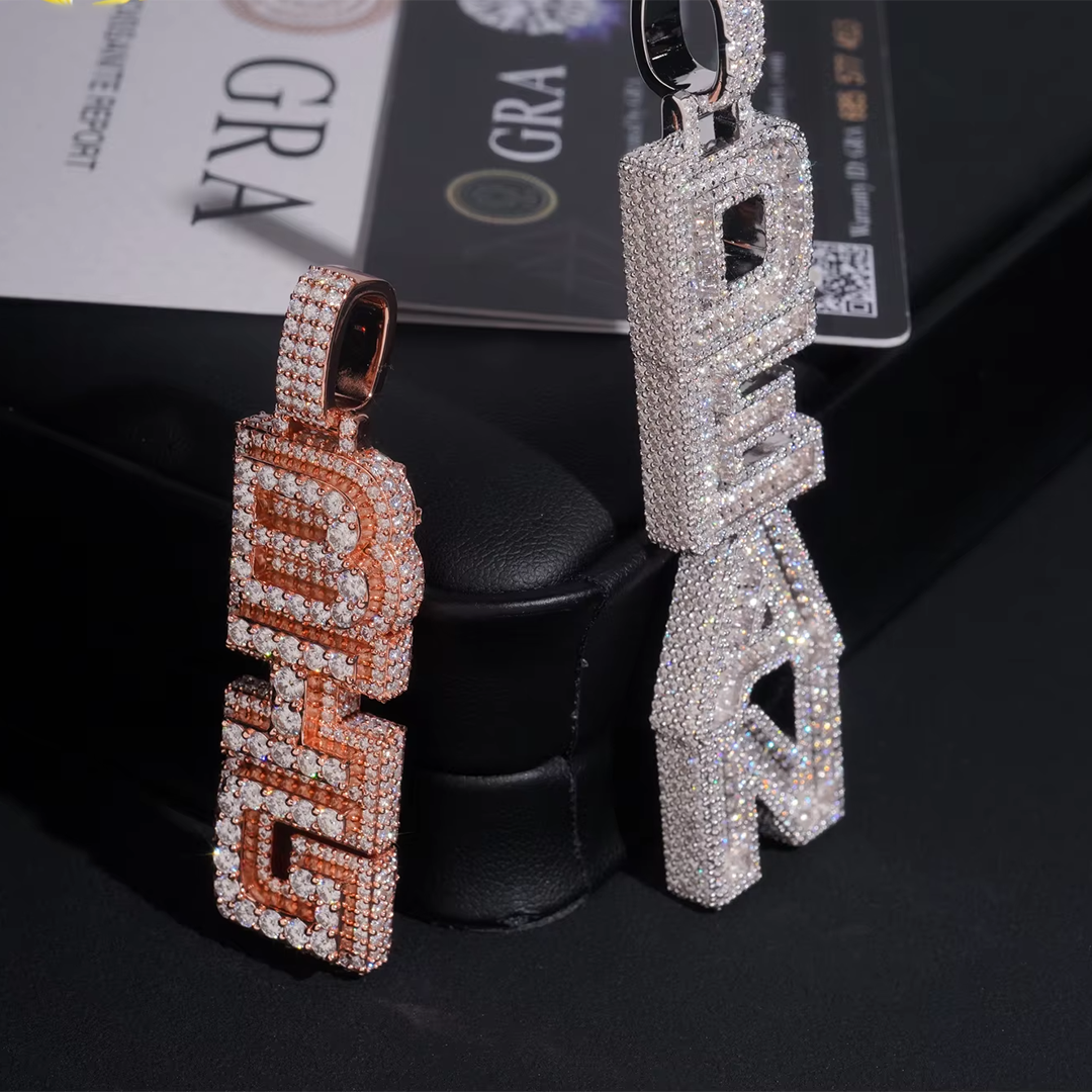 Custom Silver Fully Iced VVS Moissanite Rapper Letter Pendant Gubanlink