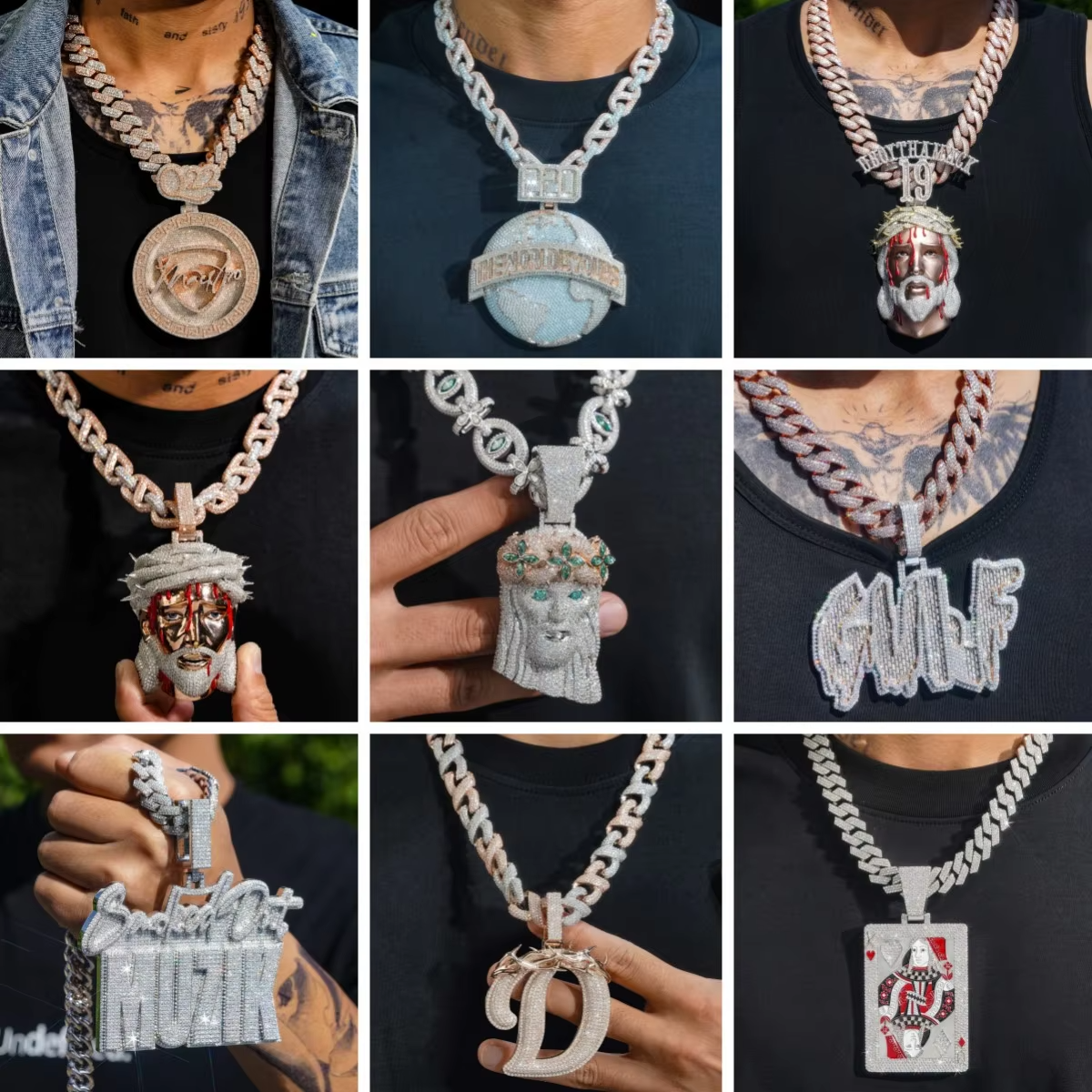 Custom Hiphop Style Moissanite Diamond Iced Out 925 Sterling Silver 18K Gold Plating VVS GRA Certified Moissanite Pendant Thegoldlinks
