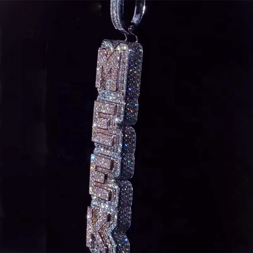 Custom 925 silver full ice VVS moissanite letter name pendant