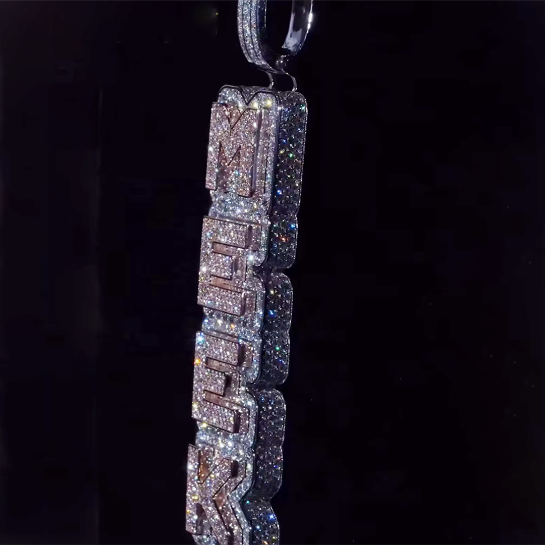 Custom 925 silver full ice VVS moissanite letter name pendant Gubanlink