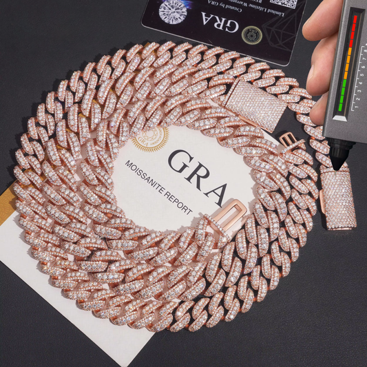 Rose Gold Plated Pass Diamond Test VVS Moissanite Necklace 925 Sterling Silver Hip Hop Iced Out Moissanite Cuban Link Chain