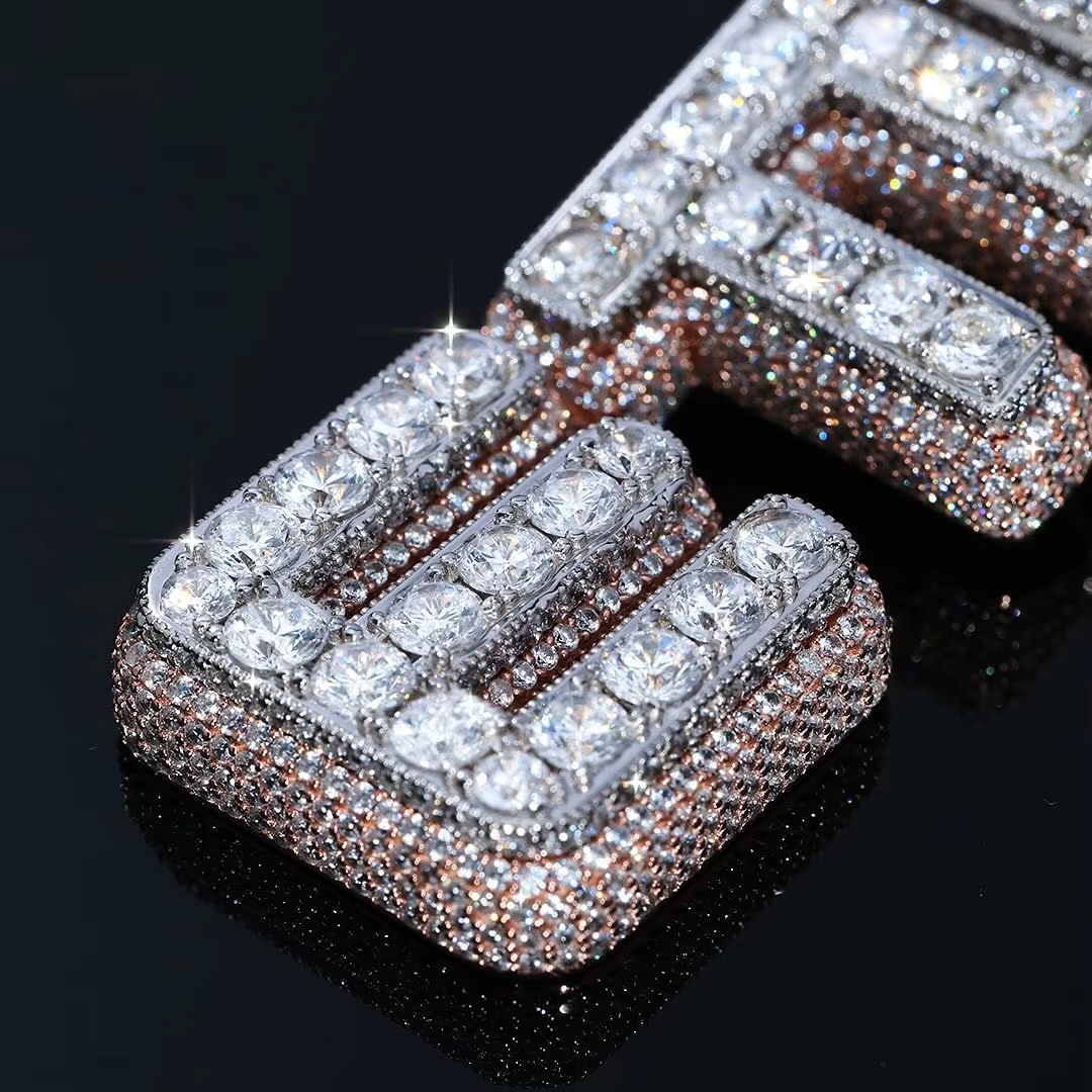Customized  Hip Hop Jewelry Rose Gold 925 Sterling Silver VVS Moissanite Diamond Luxury Letter Initial Name Pendant Gubanlink