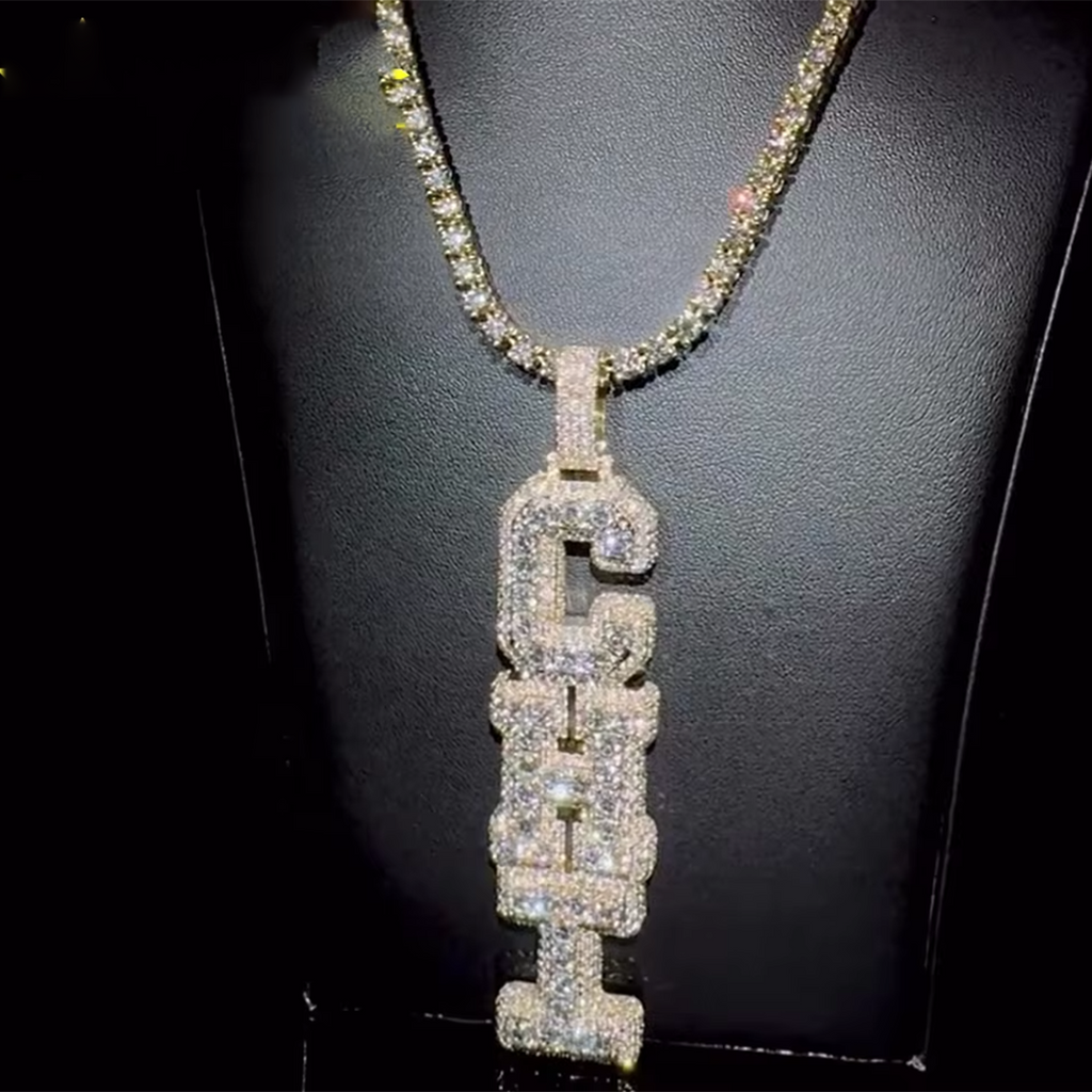 Bling Hip Hop Pendant Tennis Chain Fashion Silver Jewelry VVS Moissnaite Diamond Custom Iced Out Letter Name Pendant Necklace