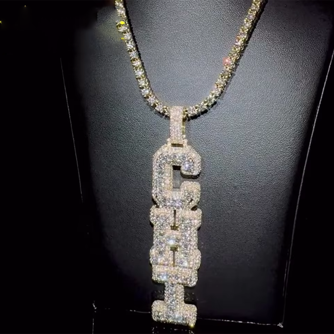 Bling Hip Hop Pendant Tennis Chain Fashion Silver Jewelry VVS Moissnaite Diamond Custom Iced Out Letter Name Pendant Necklace Gubanlink