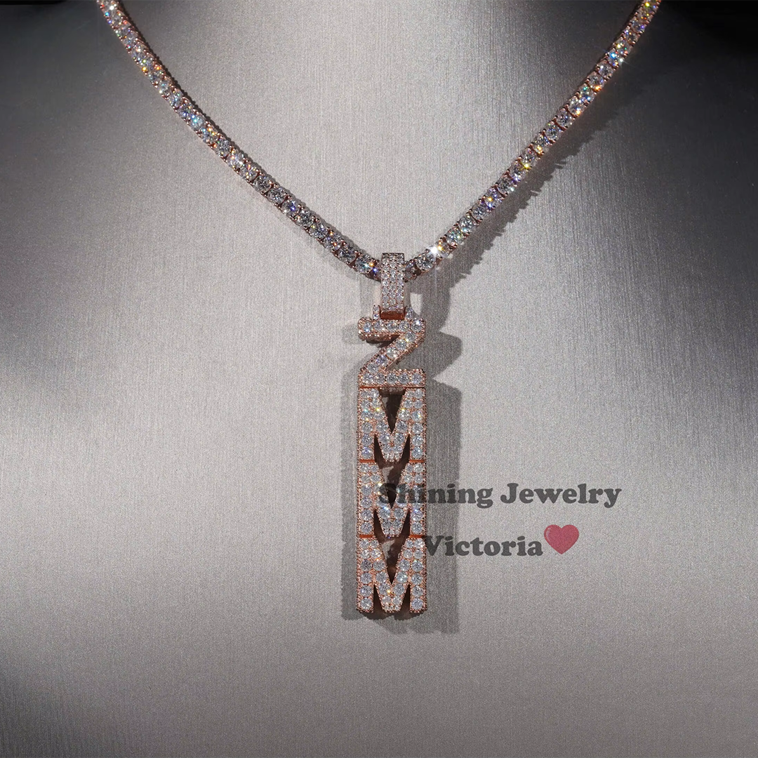 3D jewelry 925 full ice crystal moissanite letter name pendant Gubanlink