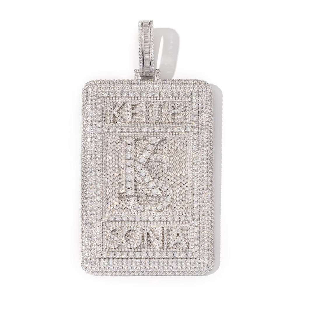 Custom Silver Moissanite 3D Large Square Letter Pendant Gubanlink