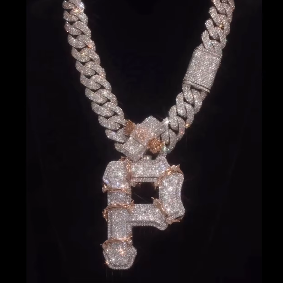 Custom 925 silver ice crystal hip-hop letter pendant Cuban chain moissanite diamond initial pendant Gubanlink