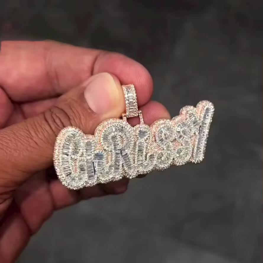 Luxury Design Baguette VVS Diamond 925 Sterling Silver Name Pendant Custom Men Women Hip Hop Iced Out Moissanite Letters Pendant Gubanlink