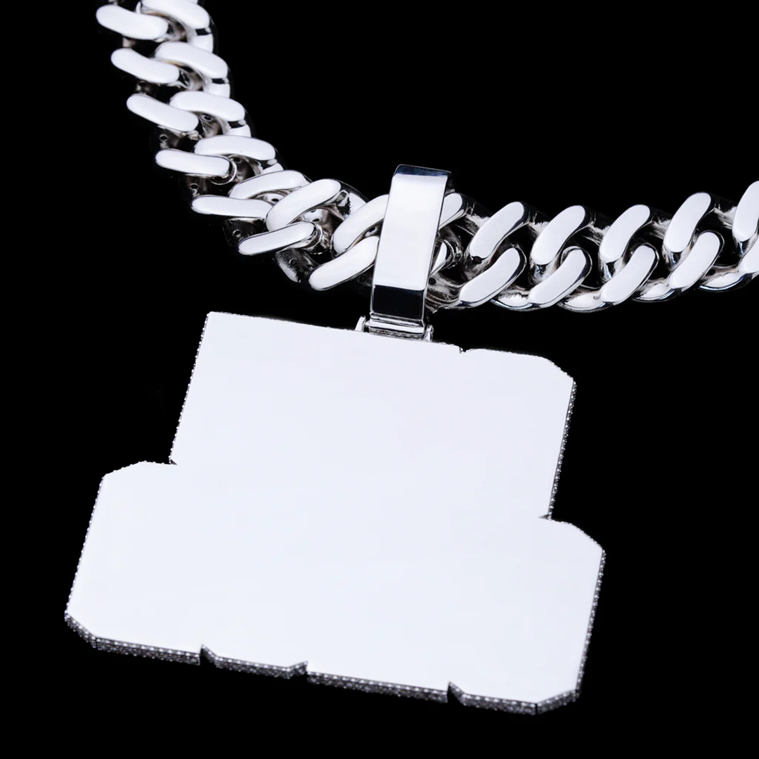 Custom silver moissanite letter rectangular double-layer necklace Gubanlink