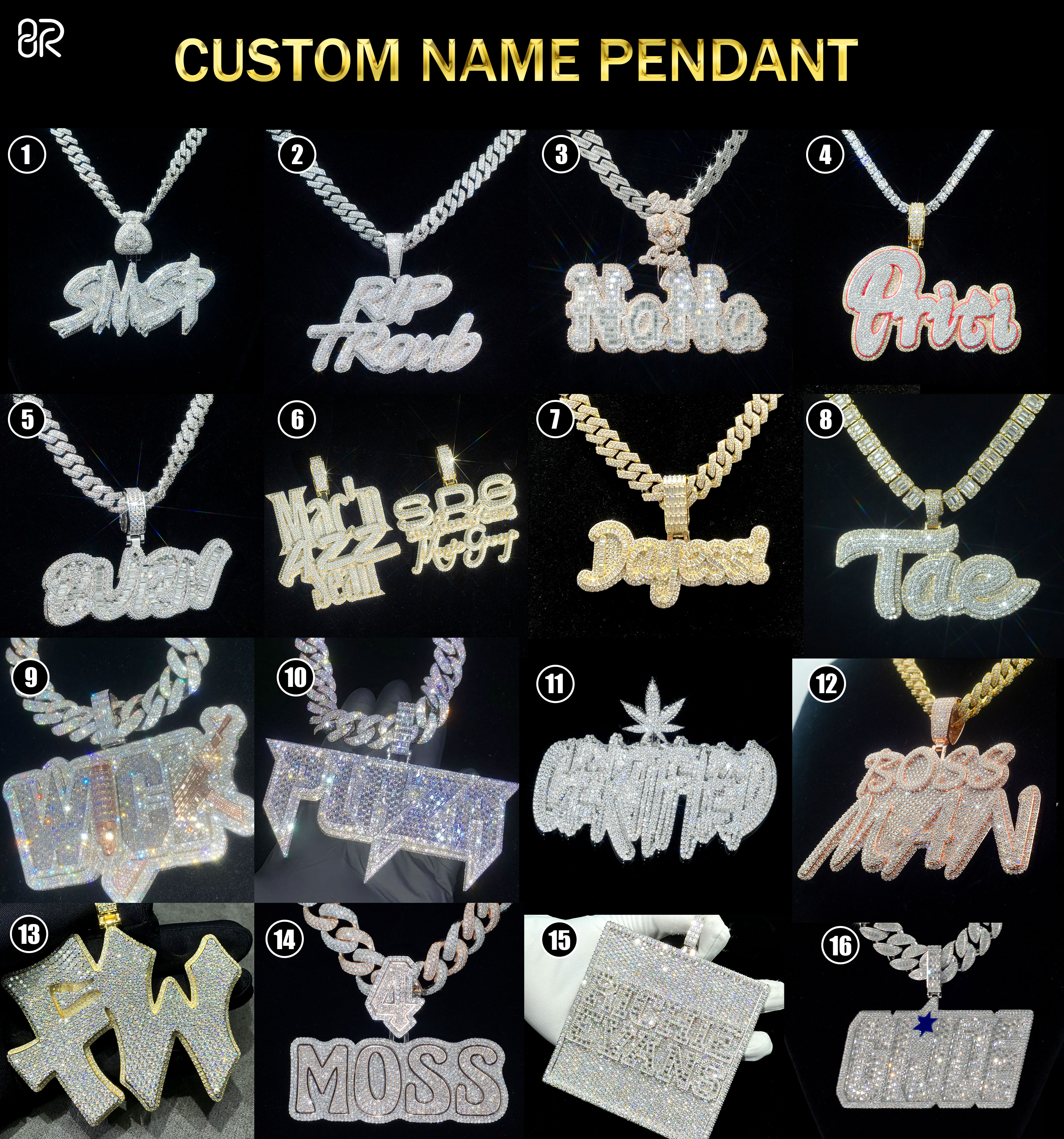 Custom silver moissanite  “Thatown”Letter pendant（deposit） Gubanlink