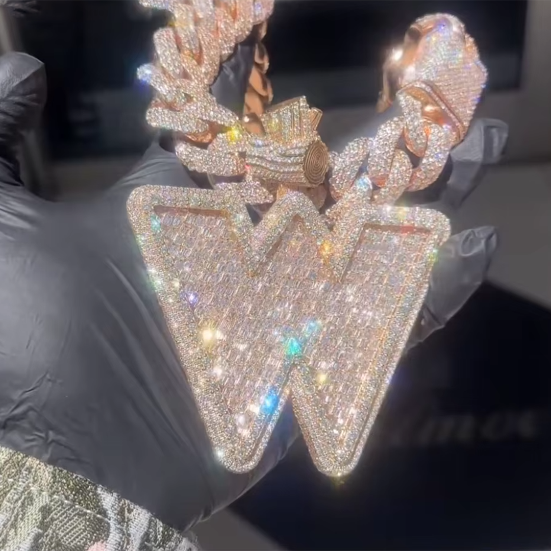 Custom Vvs Moissanite Name Letter Pendant Hip Hop Style Iced Out 925 Silver 3D Baguette Diamond Chain Pendant Gubanlink