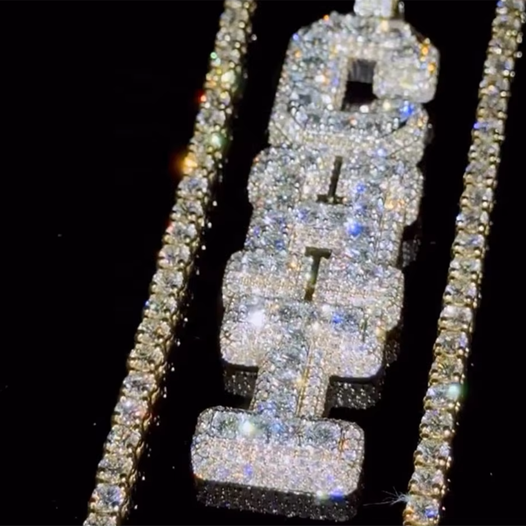 Bling Hip Hop Pendant Tennis Chain Fashion Silver Jewelry VVS Moissnaite Diamond Custom Iced Out Letter Name Pendant Necklace Gubanlink