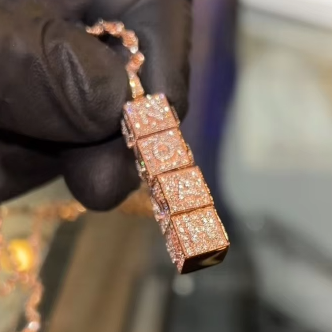 Custom 925 Sterling Silver Fully Iced VVS Moissanite Rapper Pendant Gubanlink