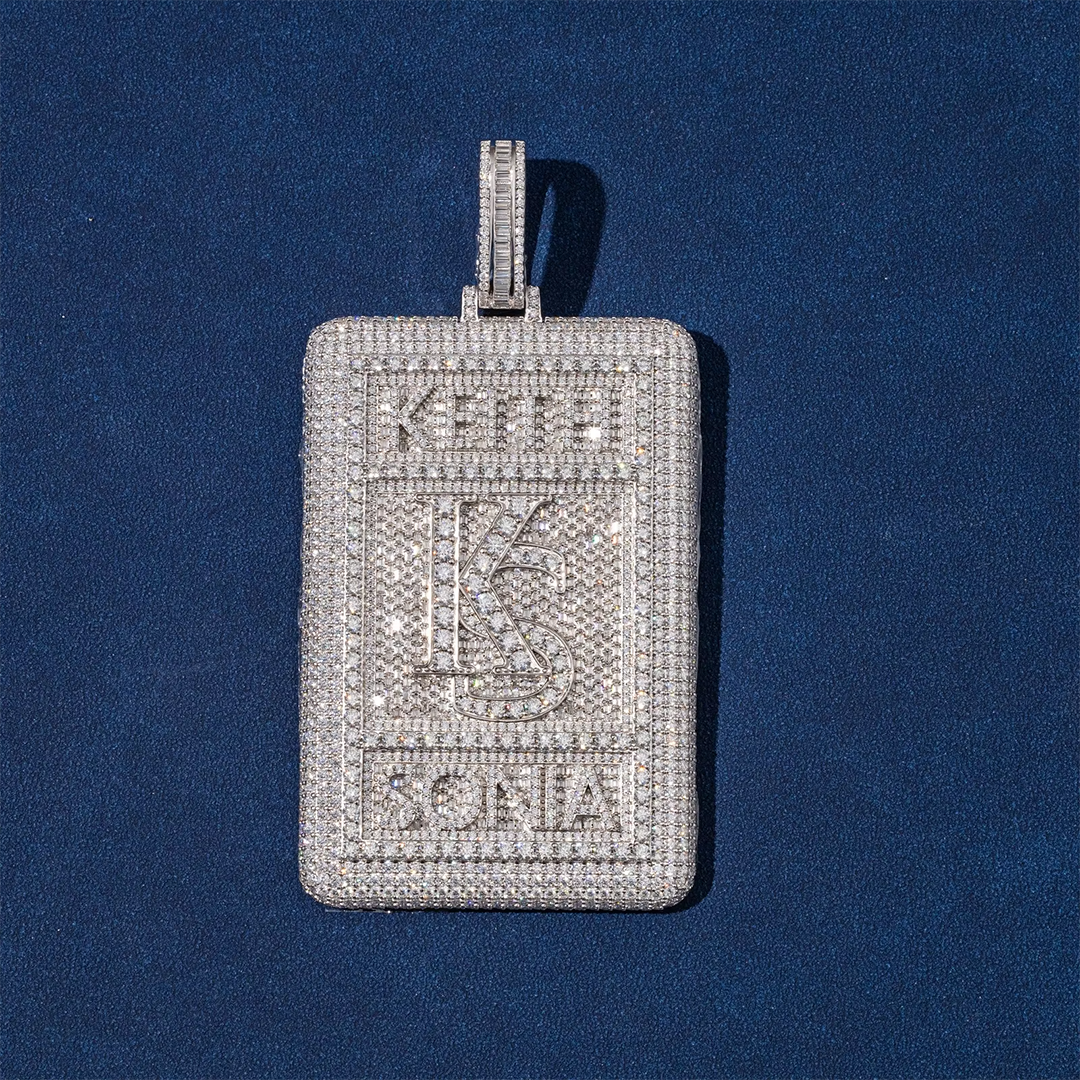 Custom Silver Moissanite 3D Large Square Letter Pendant Gubanlink