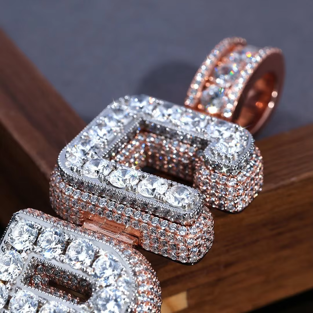 Customized  Hip Hop Jewelry Rose Gold 925 Sterling Silver VVS Moissanite Diamond Luxury Letter Initial Name Pendant Gubanlink