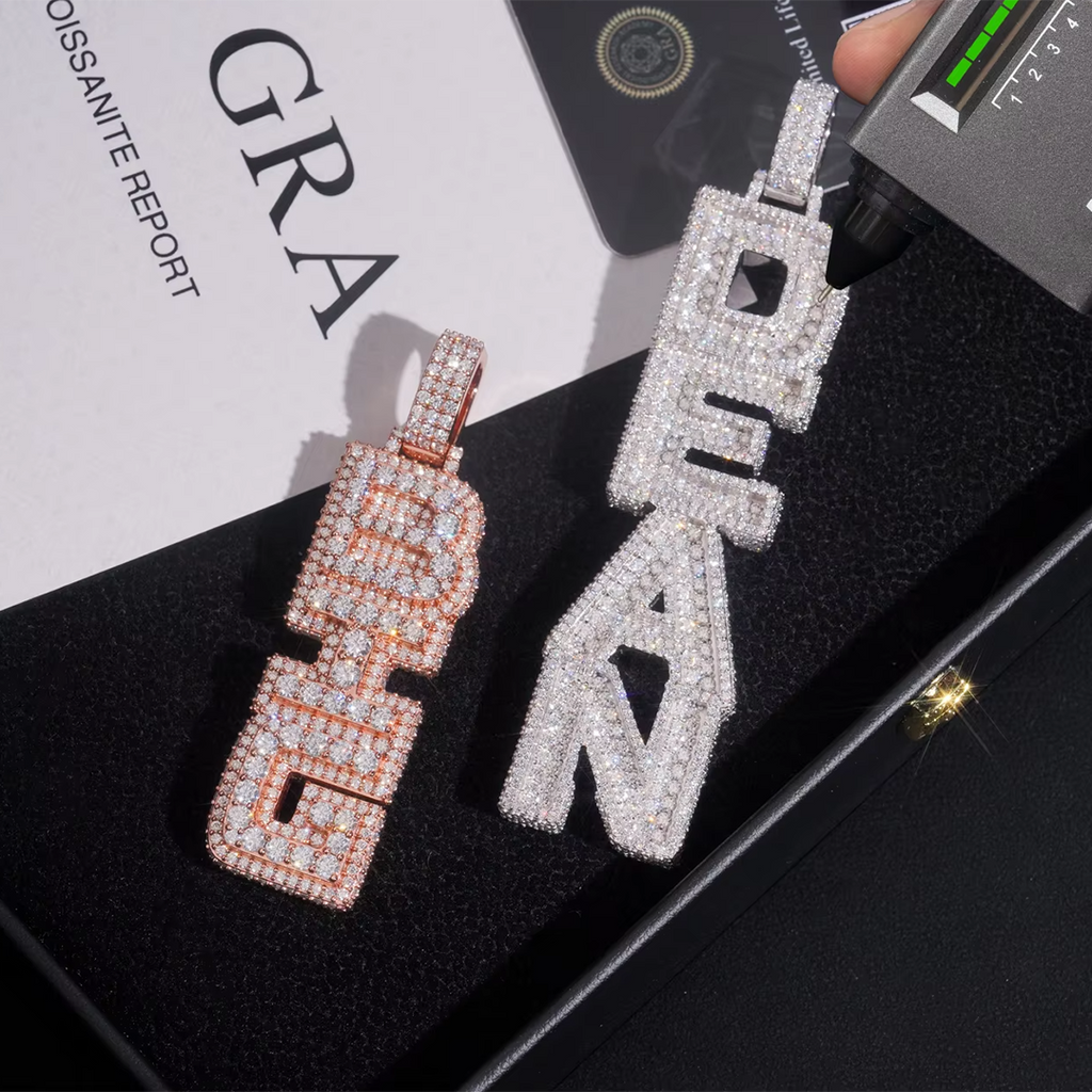 Custom Silver Fully Iced VVS Moissanite Rapper Letter Pendant