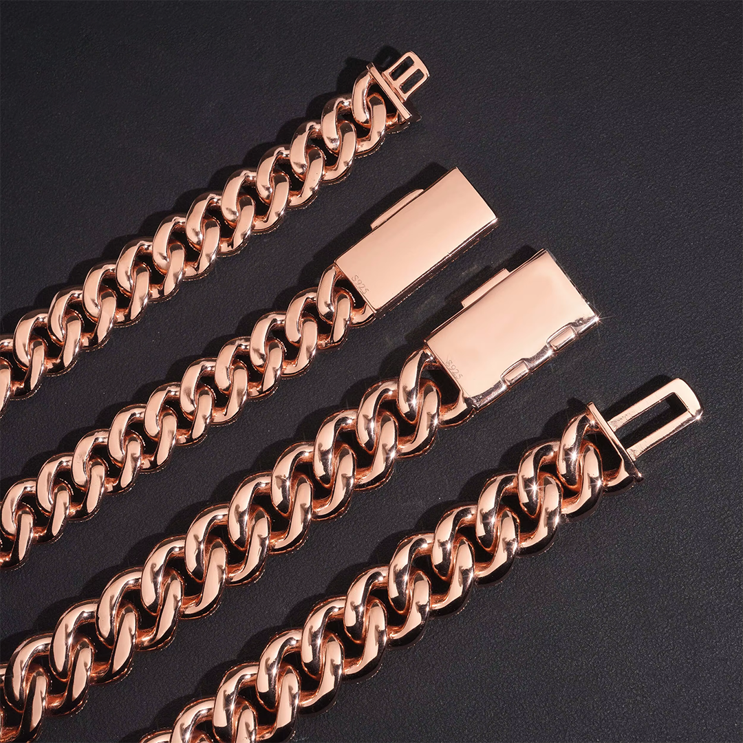 Rose Gold Plated Pass Diamond Test VVS Moissanite Necklace 925 Sterling Silver Hip Hop Iced Out Moissanite Cuban Link Chain