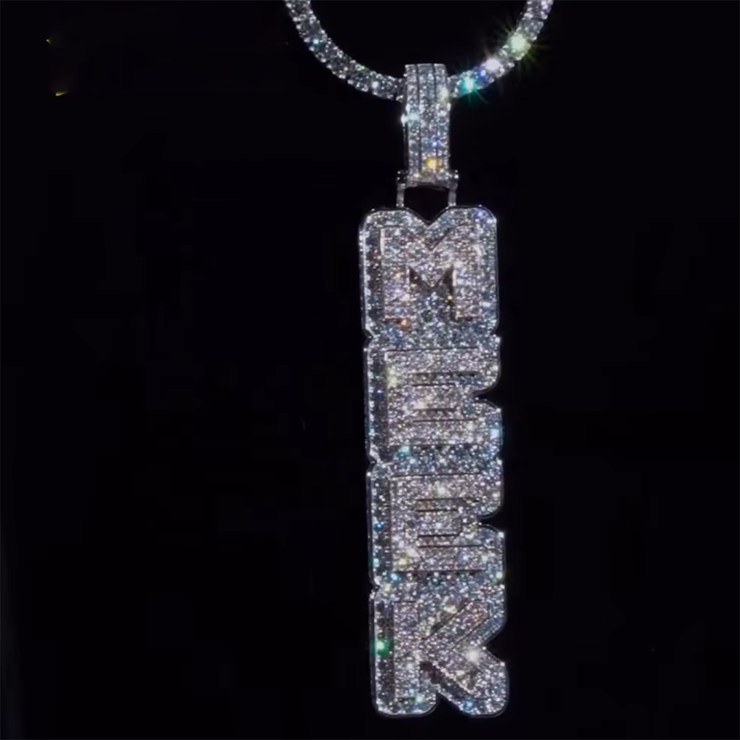 Custom 925 silver full ice VVS moissanite letter name pendant Gubanlink