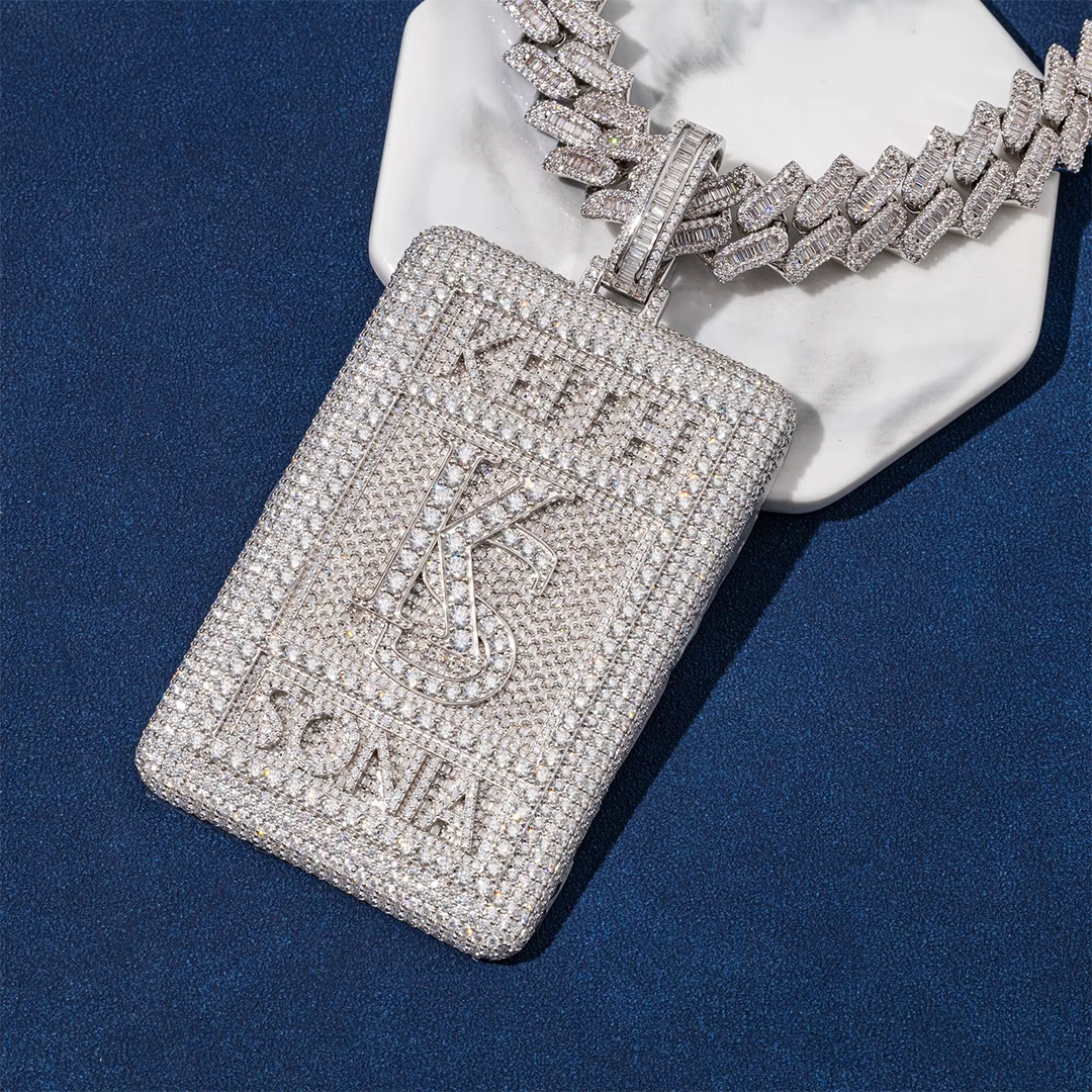 Custom Silver Moissanite 3D Large Square Letter Pendant Gubanlink