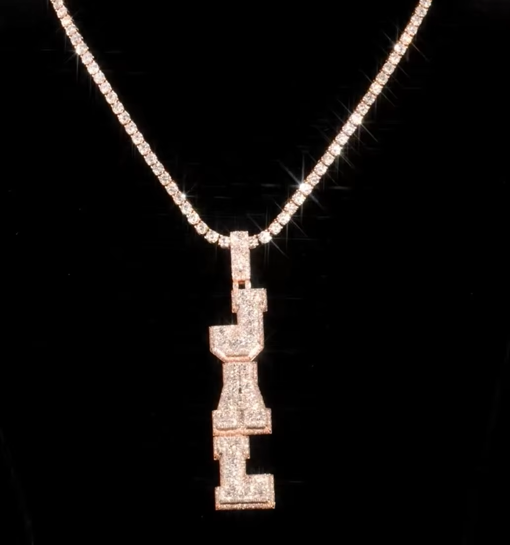 Personalized Iced Out 925 Silver Hip Hop Vertical Initial Letter Custom Moissanite Pendant for Necklace Gubanlink