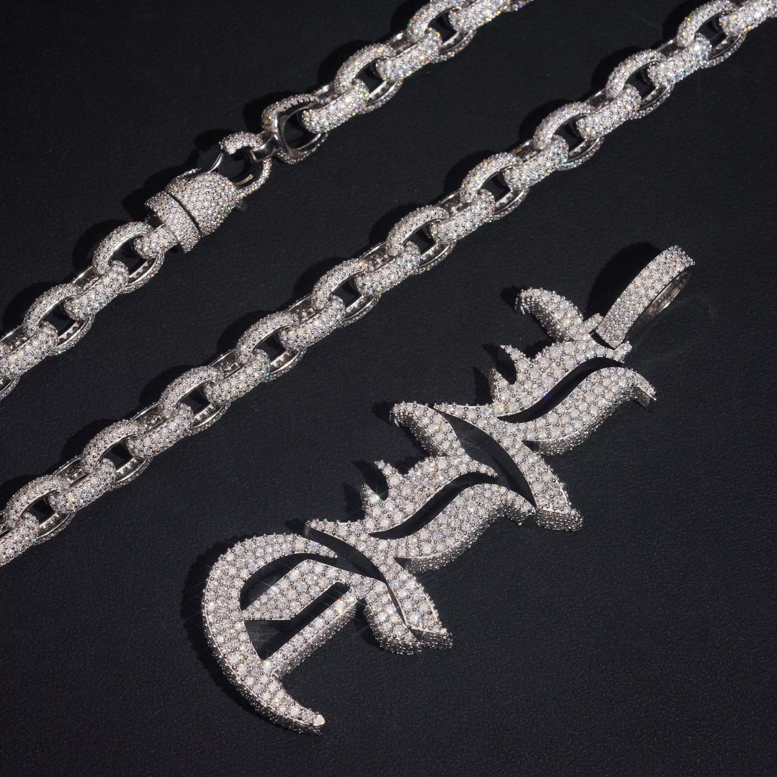 Custom 925 full ice crystal moissanite letter name pendant Gubanlink