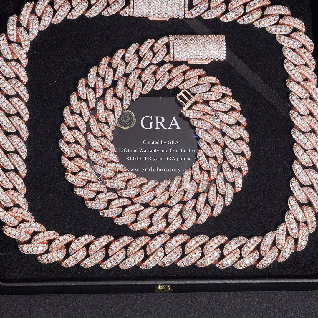 Rose Gold Plated Pass Diamond Test VVS Moissanite Necklace 925 Sterling Silver Hip Hop Iced Out Moissanite Cuban Link Chain