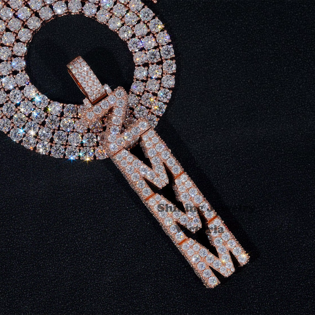 3D jewelry 925 full ice crystal moissanite letter name pendant Gubanlink