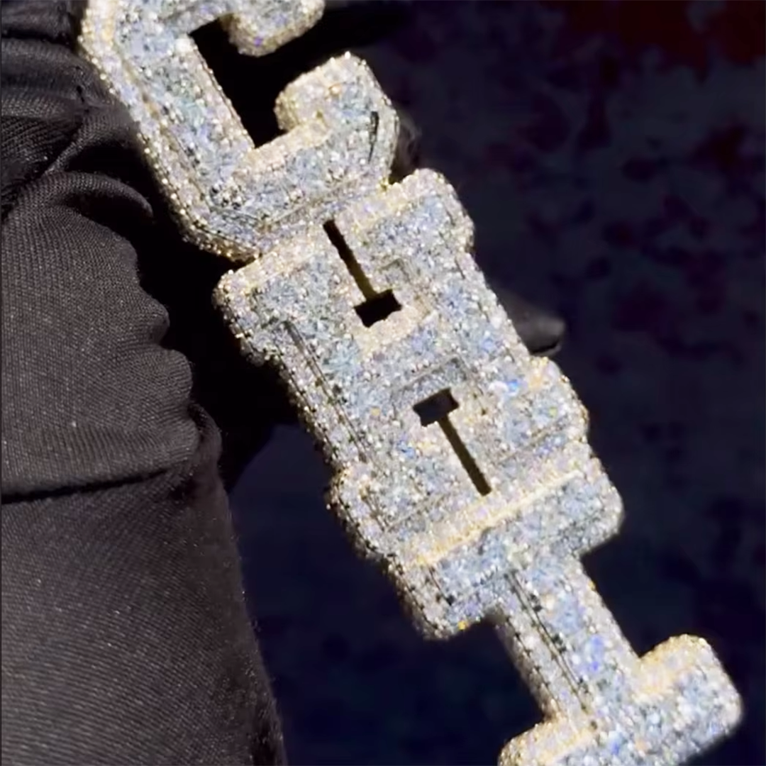 Bling Hip Hop Pendant Tennis Chain Fashion Silver Jewelry VVS Moissnaite Diamond Custom Iced Out Letter Name Pendant Necklace Gubanlink