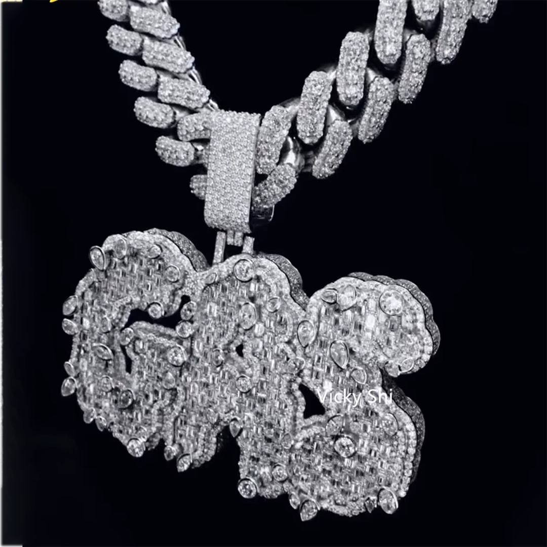 Luxury 925 Sterling Silver Iced Out Letter Moissanite Pendant Men Hip Hop Charms Custom Name Pendant Gubanlink
