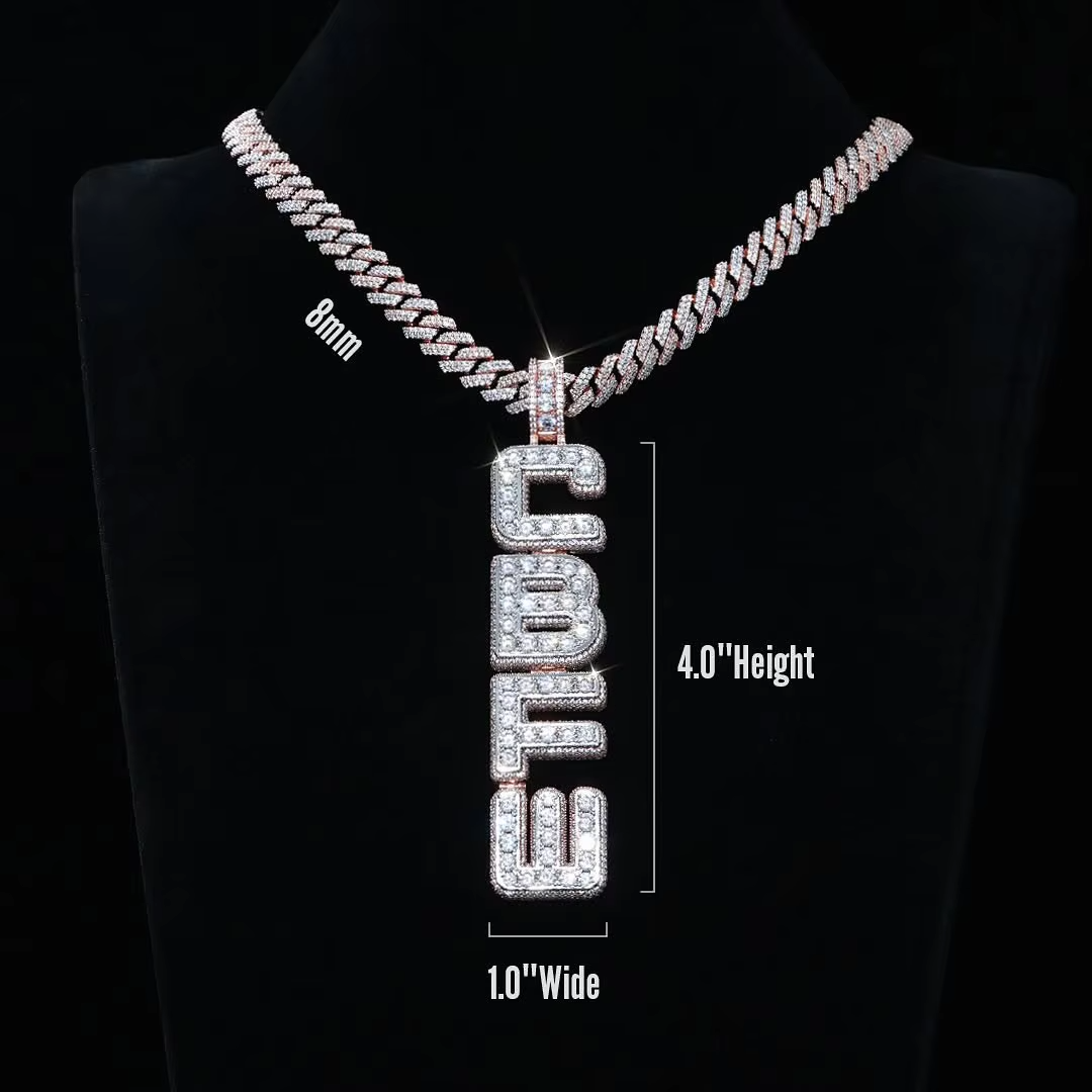 Customized  Hip Hop Jewelry Rose Gold 925 Sterling Silver VVS Moissanite Diamond Luxury Letter Initial Name Pendant Gubanlink