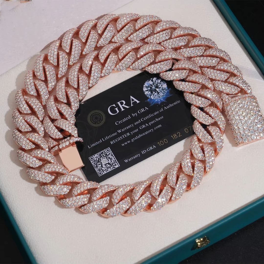 Diamond Cuban Link Chain Iced Out VVS Moissanite Diamond Sterling Silver 925 Hip Hop Miami Cuban Link Chain Necklace
