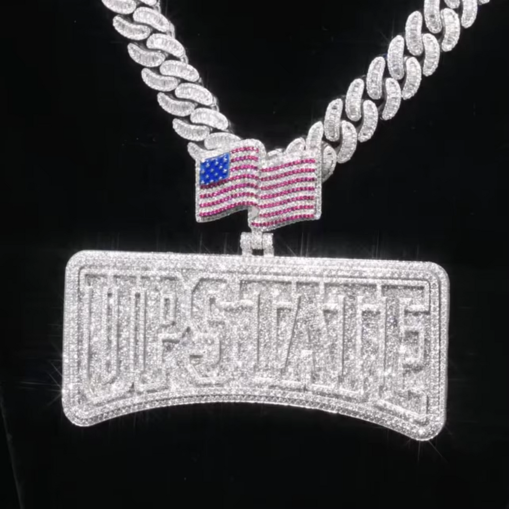 Customized Ice Crystal 925 Sterling Silver Necklace VVS Moissanite Name Horizontal Pendant with Flag Clasp