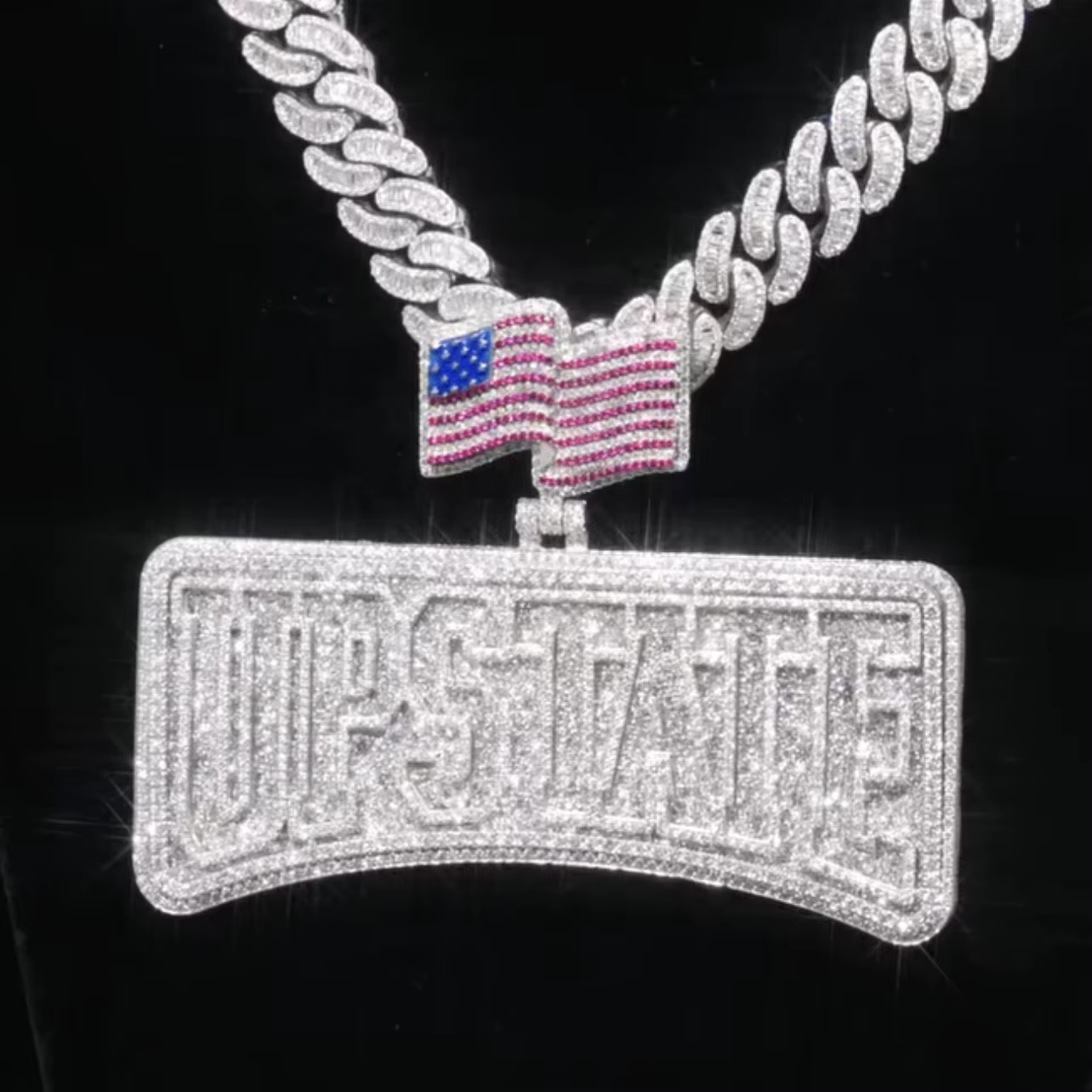 Customized Ice Crystal 925 Sterling Silver Necklace VVS Moissanite Name Horizontal Pendant with Flag Clasp Gubanlink