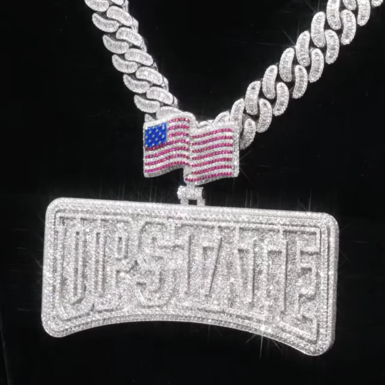 Customized Ice Crystal 925 Sterling Silver Necklace VVS Moissanite Name Horizontal Pendant with Flag Clasp Gubanlink