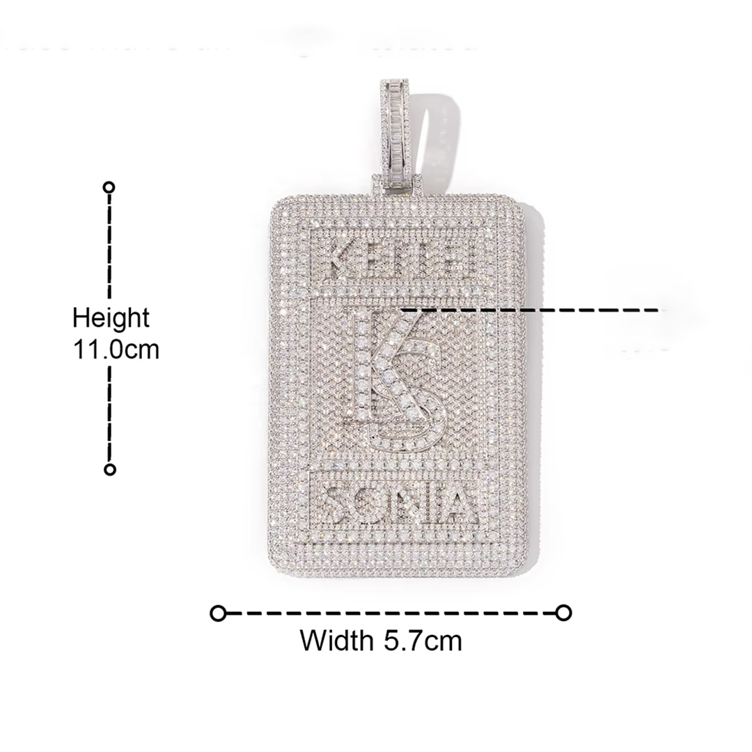 Custom Silver Moissanite 3D Large Square Letter Pendant