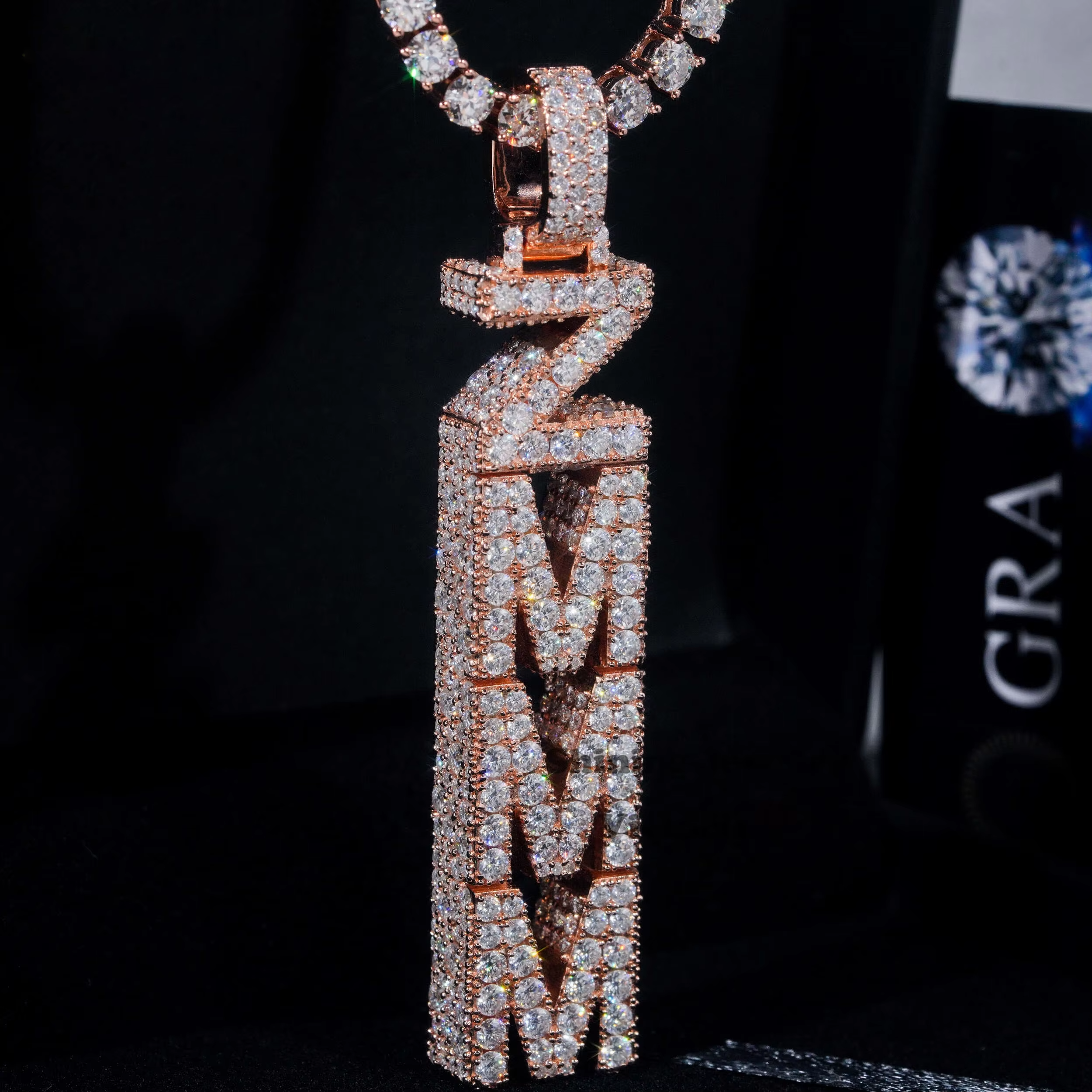 3D jewelry 925 full ice crystal moissanite letter name pendant Gubanlink