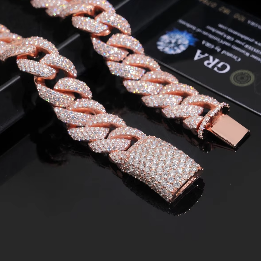 Diamond Cuban Link Chain Iced Out VVS Moissanite Diamond Sterling Silver 925 Hip Hop Miami Cuban Link Chain Necklace