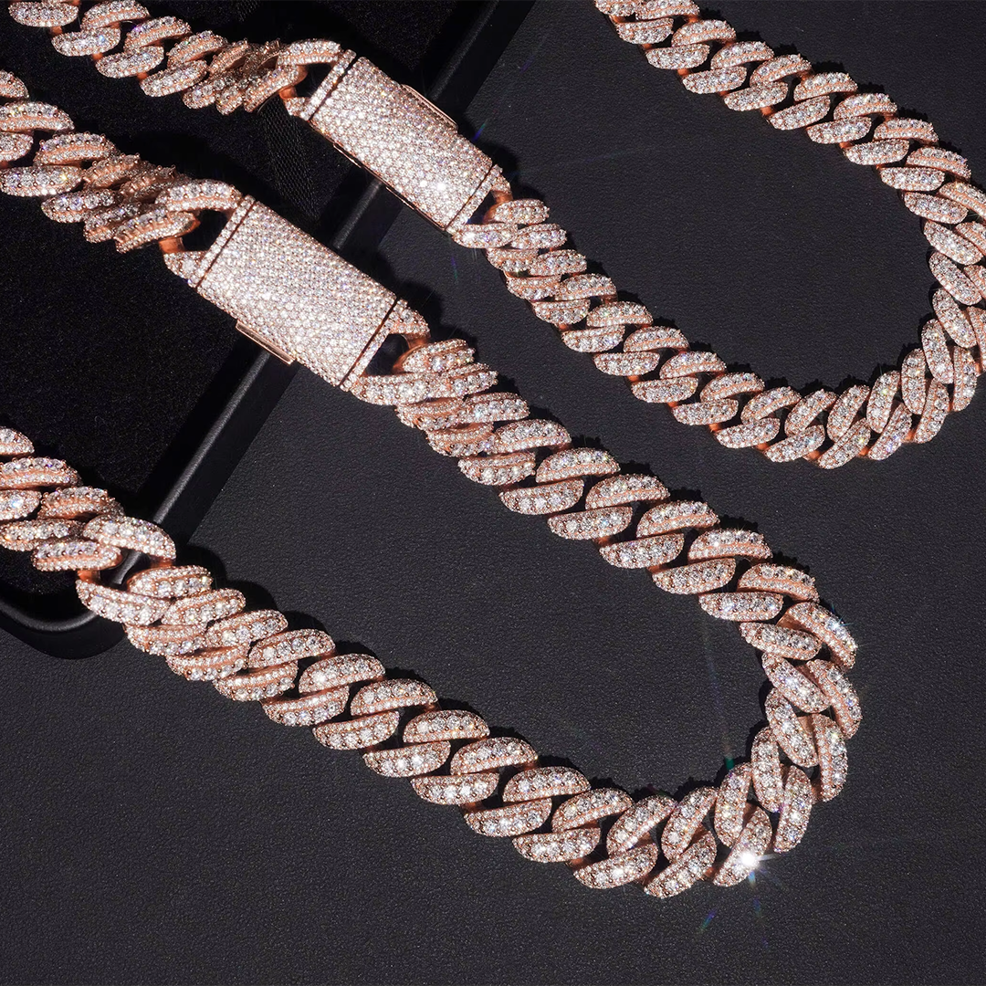 Rose Gold Plated Pass Diamond Test VVS Moissanite Necklace 925 Sterling Silver Hip Hop Iced Out Moissanite Cuban Link Chain