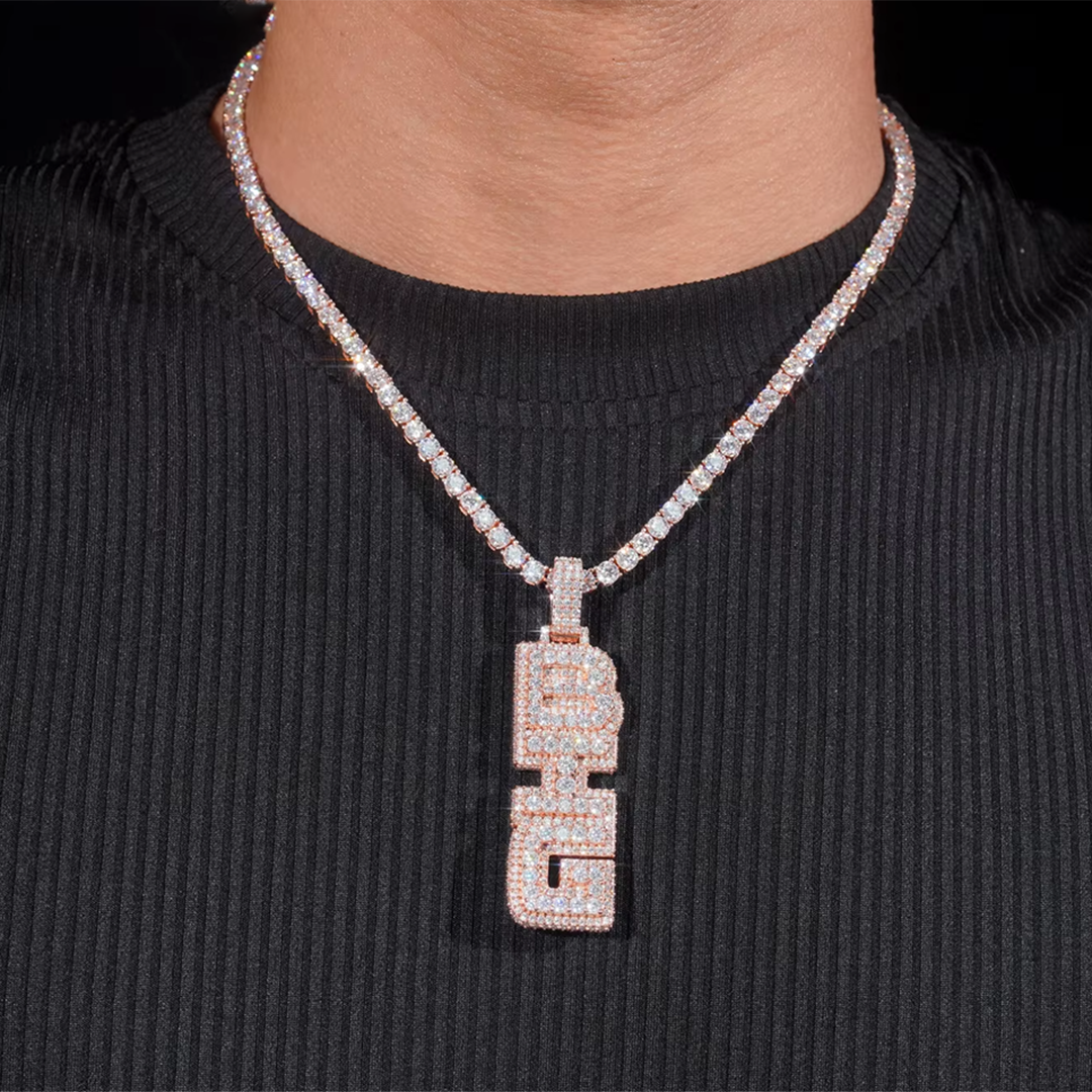Custom Silver Fully Iced VVS Moissanite Rapper Letter Pendant Gubanlink