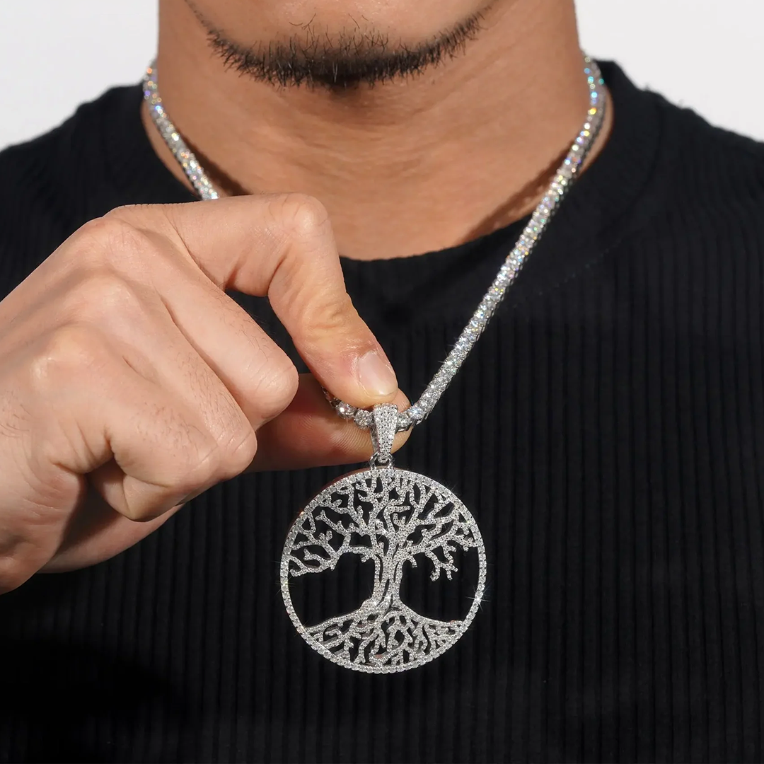 S925 Sterling Silver Moissanite Tree Of Life Baguette Cut Pendant
