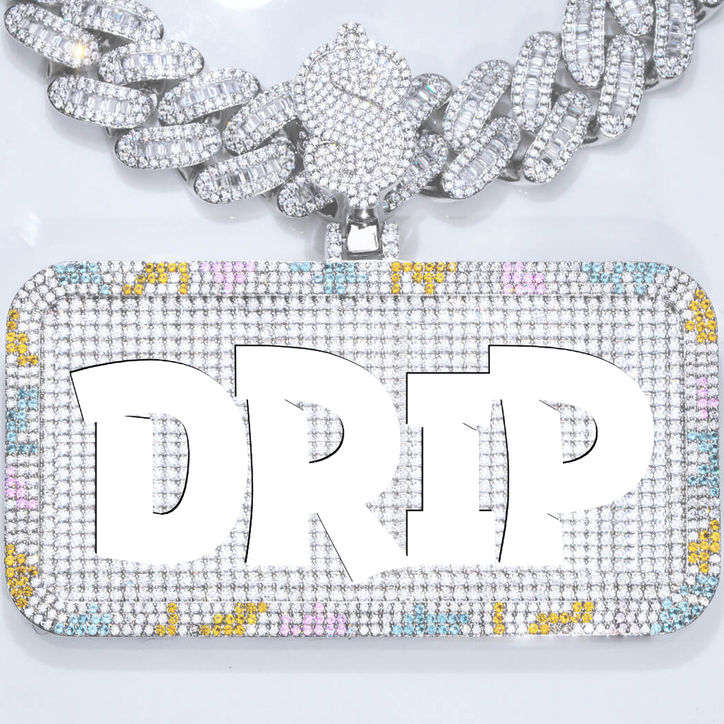 Custom Silver Moissanite Alphabet Necklace 3D Colorful Squares
