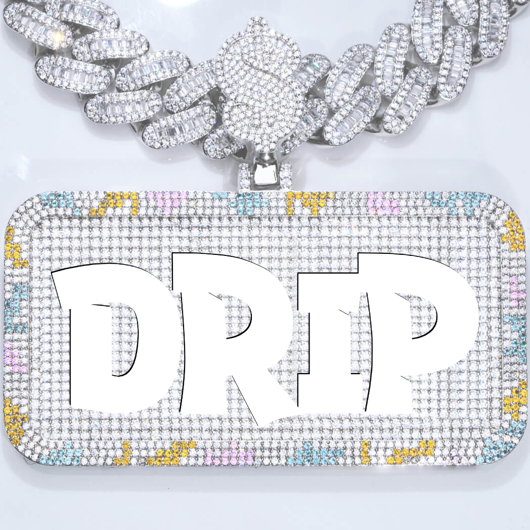 Custom Silver Moissanite Alphabet Necklace 3D Colorful Squares